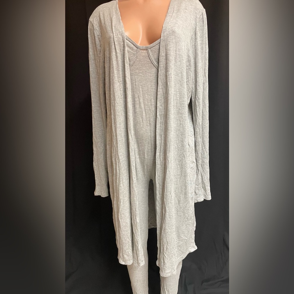 GrayTextured 2-pc.long jacket with matching Bodysuit